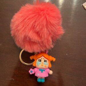 Pink Fluffy Keychain with CryBaby Doll Charm new
